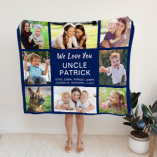 Uncle 8 Photo Collage Navy Blue Fleece Blanket