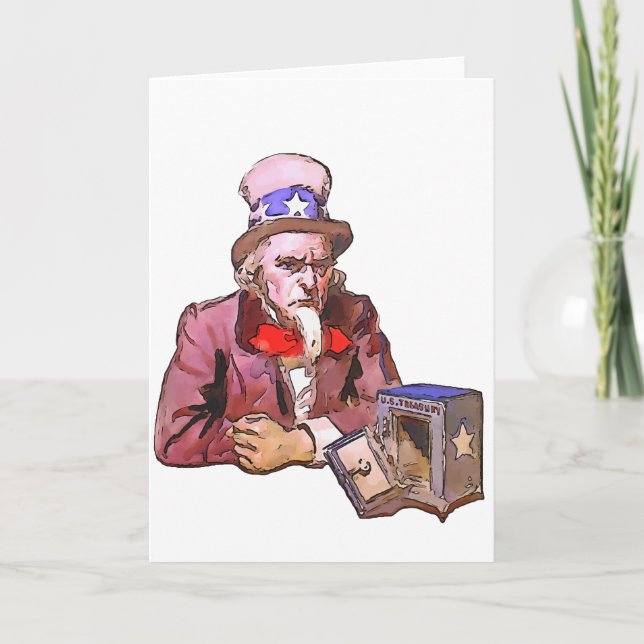 Uncle America With Empty Treasury Black Outline Ar Card (Front)