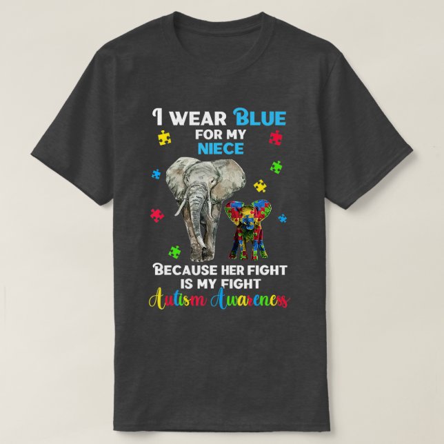 Uncle Aunt Autism Awareness s, Autistic Elephant P T-Shirt (Design Front)