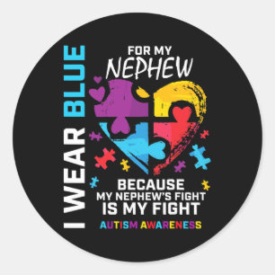 Uncle Aunt Heart I Wear Blue For My Nephew Autism Classic Round Sticker