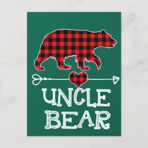Uncle Bear Christmas Pajama Red Plaid Buffalo Postcard