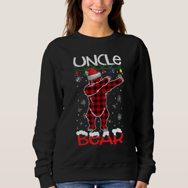Uncle Bear Dabbing Buffalo Plaid Lights Christmas  Sweatshirt (Front)