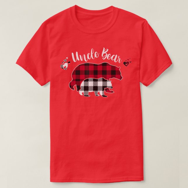 Uncle Bear Red Grey Buffalo Plaid Pajama  T-Shirt (Design Front)