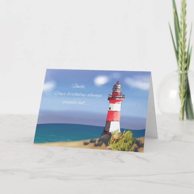 Uncle Birthday Coastal Lighthouse Card (Front)