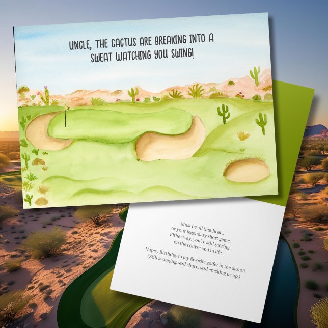 Uncle, Birthday Desert Golf Course Watercolor Card (Creator Uploaded)