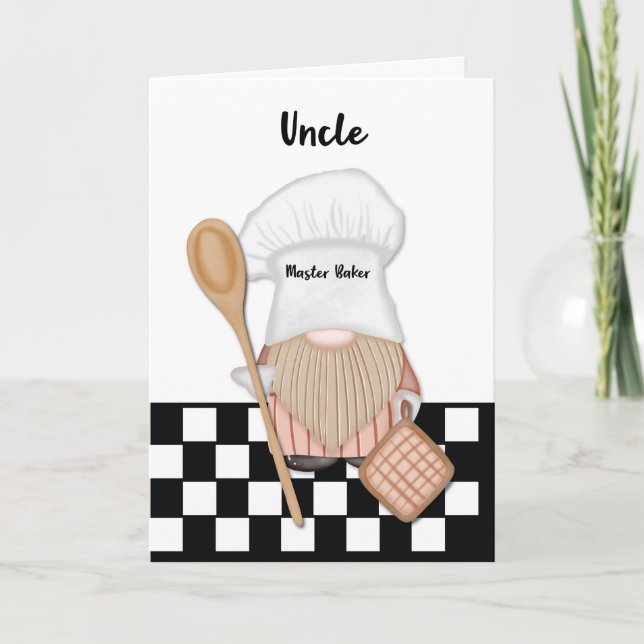 Uncle Birthday Whimsical Gnome Baker Baking Card (Front)