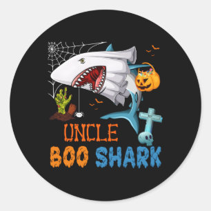 Uncle Boo Shark Halloween Shark Ghost With Pumpkin Classic Round Sticker