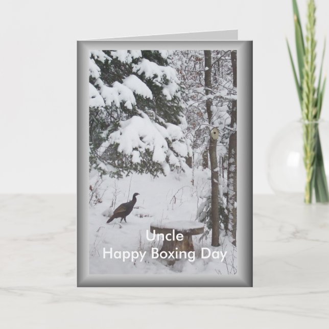 Uncle Boxing Day Greeting-Wild Turkey in Snow Card (Front)