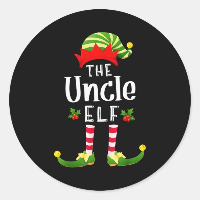 Uncle Christmas Elf Matching Pajama X-mas Party  Classic Round Sticker (Front)