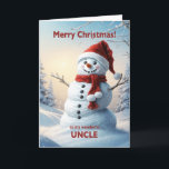 Uncle Christmas Snowman  Holiday Card<br><div class="desc">A festive winter scene showing a cheerful snowman in a red hat and scarf. Wish your uncle a merry Christmas with a lovely snowman card.</div>