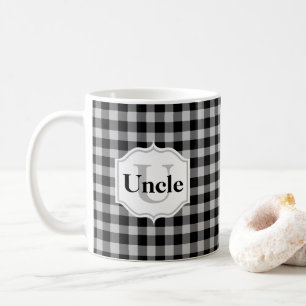 Uncle Classic White Black Grey Buffalo Plaid Coffee Mug