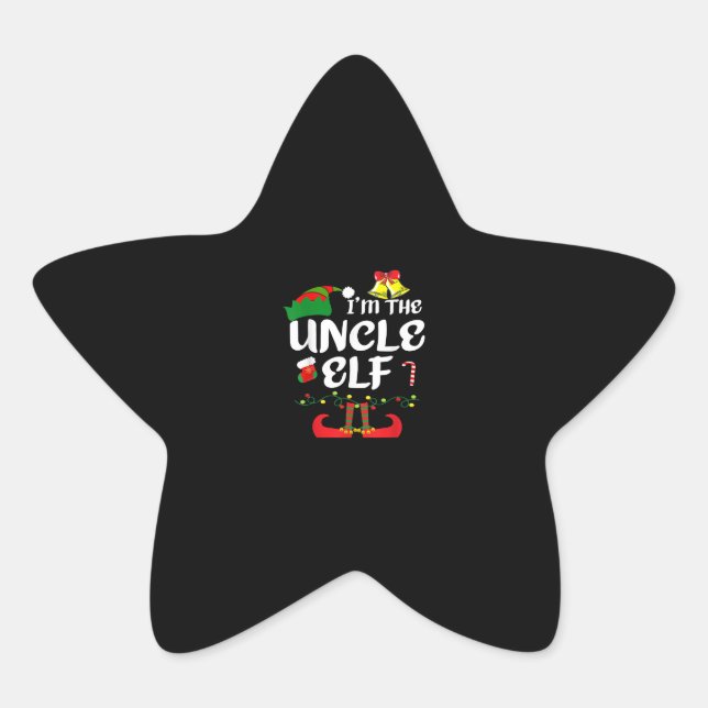Uncle ELF Funny Christmas Gift | Uncle Family Gift Star Sticker (Front)