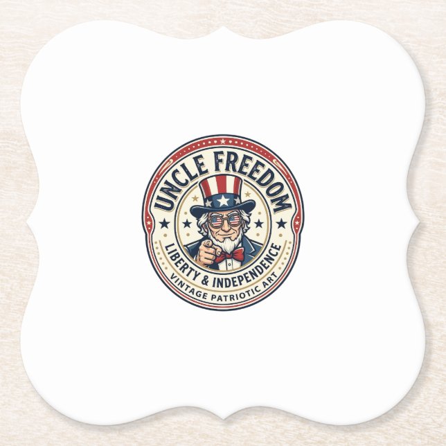 Uncle Freedom Patriotic Uncle Sam Founding Charact Paper Coaster (Front)