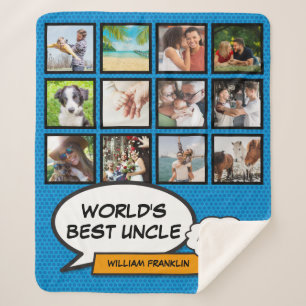 Uncle Fun Modern Cool Comic Blue Photo Collage Sherpa Blanket