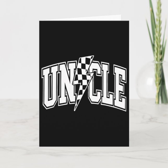 Uncle Lightning Bolt Chequered Varsity Dad Uncle F Card (Front)