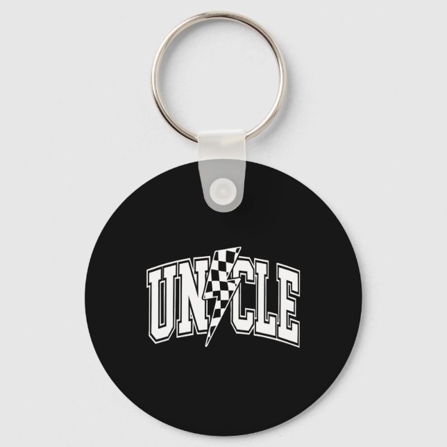 Uncle Lightning Bolt Chequered Varsity Dad Uncle F Key Ring (Front)