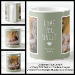 Uncle Love You Photos Modern Soft Green C22 White Coffee Mug<br><div class="desc">My customizable mug is designed to bring a touch of elegance to your daily routine. The mug features a sleek, colored background complemented by two photos with chic white borders, a personalized message, and 'who from' detail, all in crisp white to stand out against the color of your choice. My...</div>