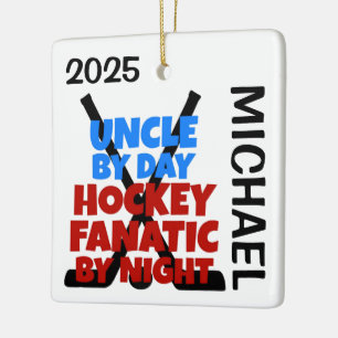 Uncle Loves Hockey CUSTOM Ceramic Ornament