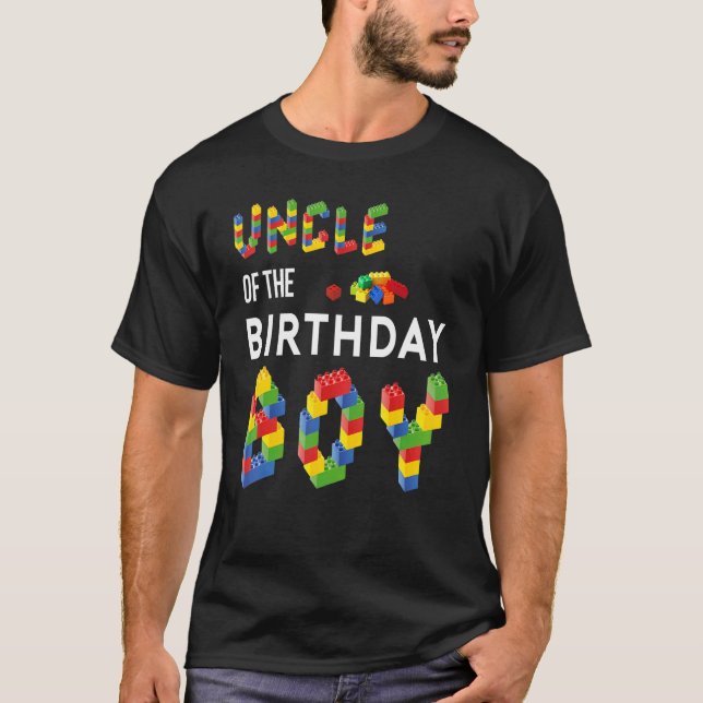 Uncle master Builder Boy Building Blocks Birthday  T-Shirt (Front)