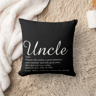 Uncle Modern Fun Elegant Script Black and White Cushion
