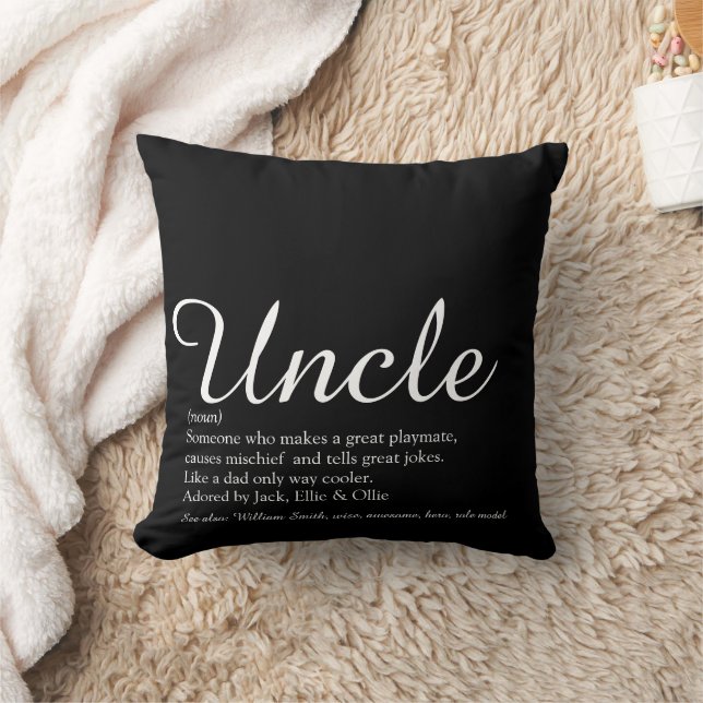 Uncle Modern Fun Elegant Script Black and White Cushion (Blanket)