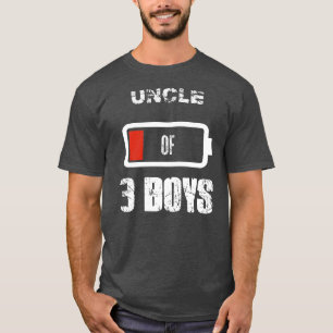 Uncle of 3 Three Boys Low Battery Father's Day T-Shirt