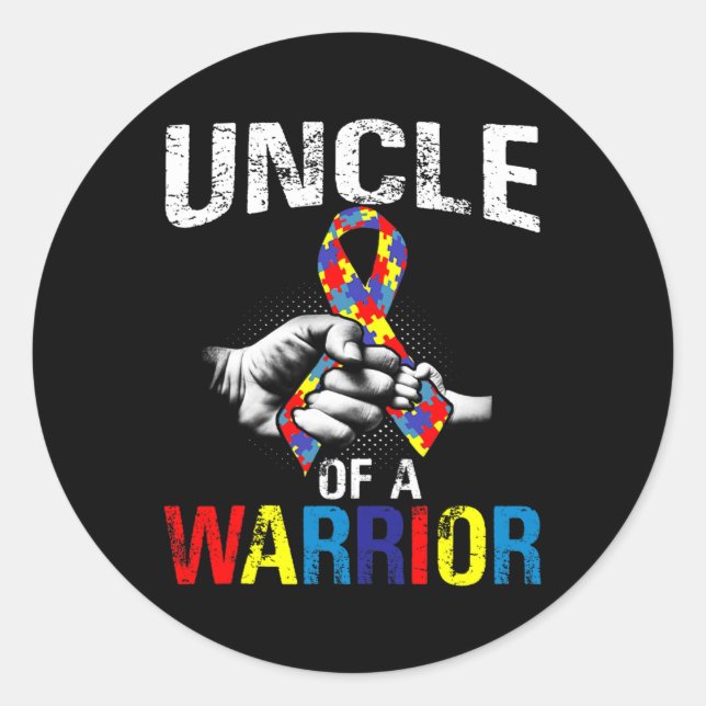 Uncle Of A Warrior Autism Awareness  Classic Round Sticker (Front)