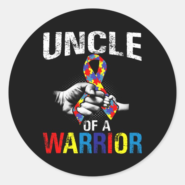 Uncle Of A Warrior Autism Awareness  Classic Round Sticker (Front)