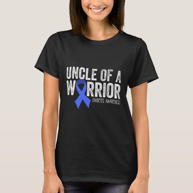 Uncle of a Warrior T1D Kid Diabetic Blue Ribbon Su T-Shirt (Front)