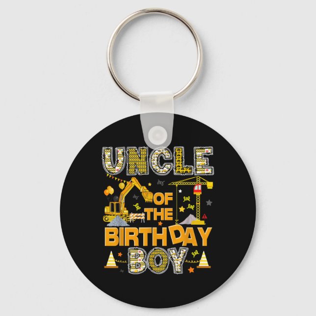 Uncle Of The Birthday Boy Construction Worker Key Ring (Front)