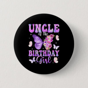 Uncle of the birthday girl butterfly family 6 cm round badge