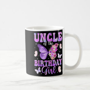 Uncle of the birthday girl butterfly family coffee mug