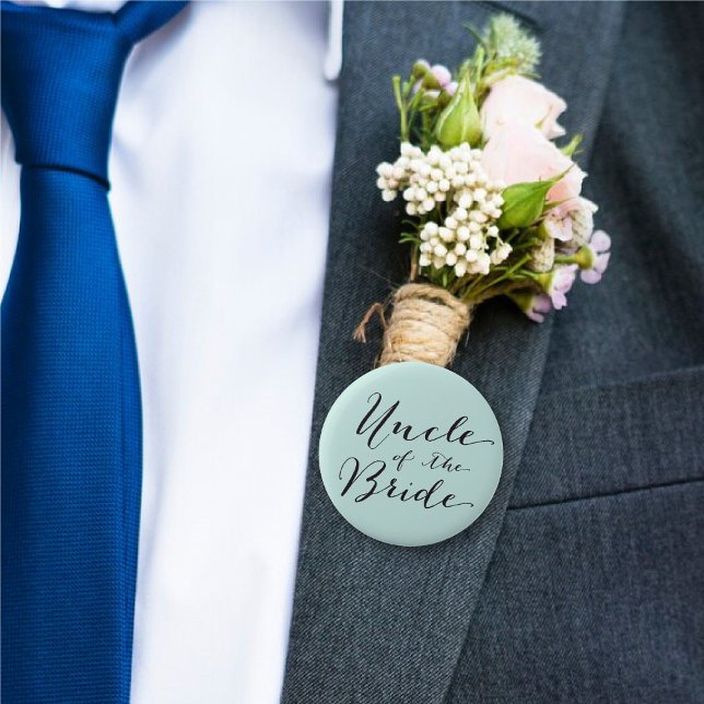 Uncle of the Bride Script Wedding Rehearsal Party 6 Cm Round Badge ('Uncle of the Bride' Classic Script Wedding Rehearsal Party Pin Button @ fatfatin_blue_knot)