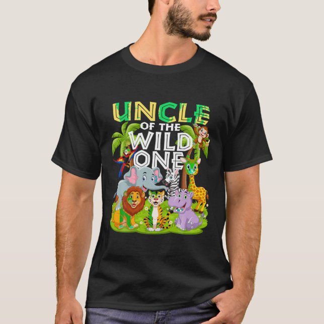 Uncle Of The Wild One 1st Birthday Zoo Animal Safa T-Shirt (Front)
