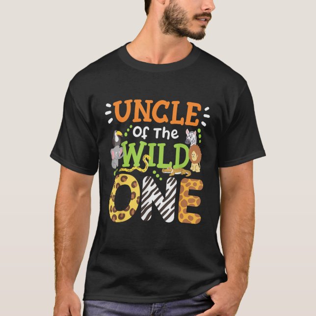 Uncle Of The Wild One Kids Boys Safari Zoo Birthda T-Shirt (Front)