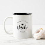 Uncle | Personalized New Baby Announcement Two-Tone Coffee Mug<br><div class="desc">Personalized baby announcement or pregnancy announcement mug for uncle. Featuring "promoted to Uncle" text in minimalist and modern typography style. All text is customisable. Personalize with baby arrival month and year,  as well as uncle's name. A perfect surprise baby announcement gift.</div>