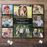 Uncle Photo Collage Jigsaw Puzzle<br><div class="desc">Give the world's best uncle a fun custom photo collage jigsaw puzzle that he will treasure and enjoy for years. You can personalise with 8 family photos of nieces, nephews, family, etc., customise whether he is called "Uncle, " "Tio, " etc., and add names in white typography on a black...</div>