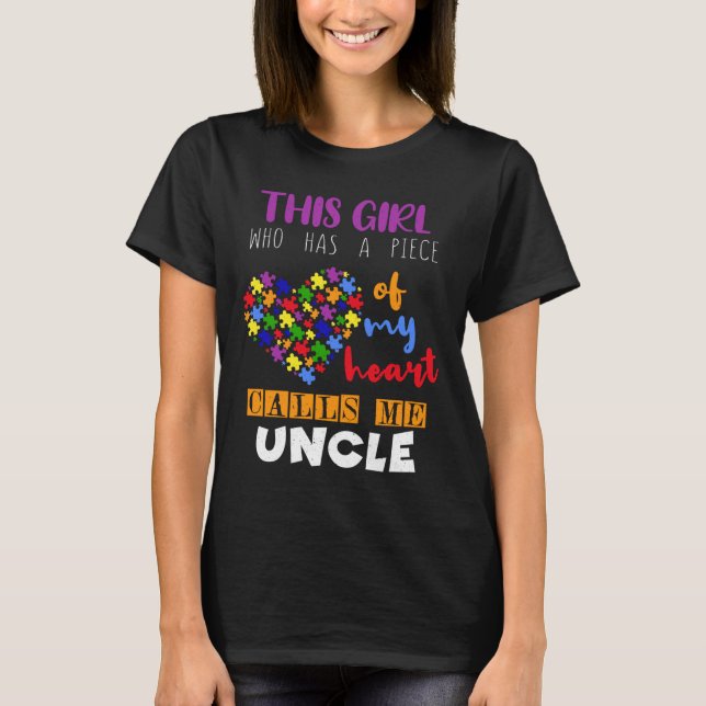 Uncle Piece Girl Puzzle Autism Awareness T-Shirt (Front)
