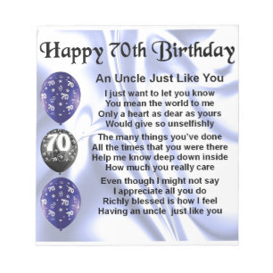 Uncle Poem - 70th Birthday Notepad
