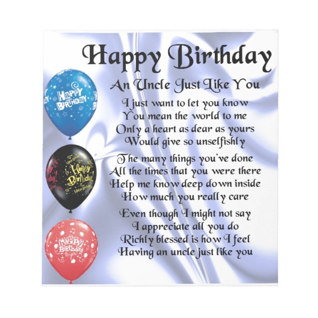Uncle Poem - Happy Birthday Notepad (Front)