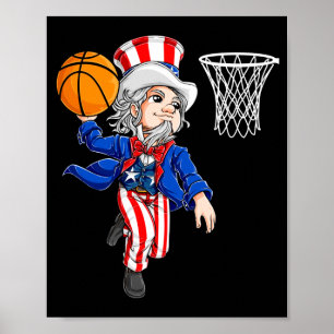 Uncle sam 4th of july basketball dunk boys men poster