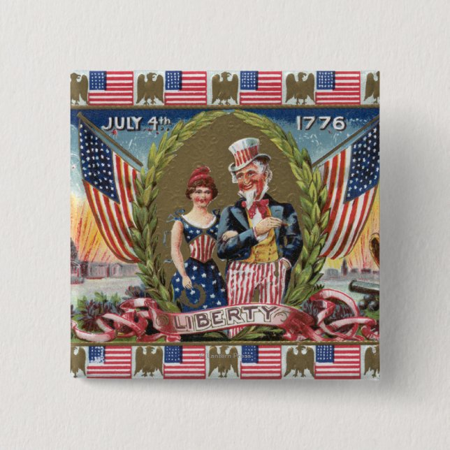 Uncle Sam and Lady Liberty 15 Cm Square Badge (Front)