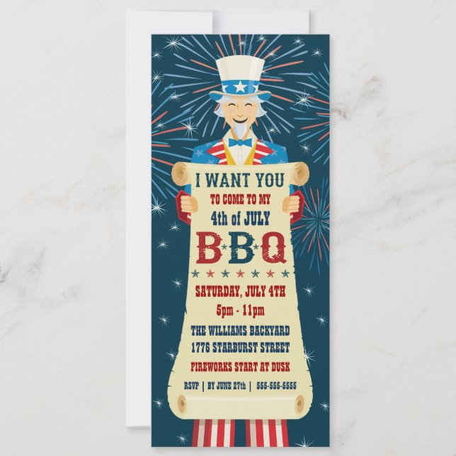 Uncle Sam BBQ Invitation (Front)