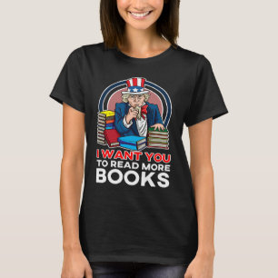 Uncle Sam Book Reading Bookworm I Want You T-Shirt