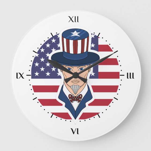 Uncle Sam cartoon Large Clock (Front)