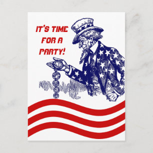 Uncle Sam Checking Pocket Watch Party Invitation Postcard