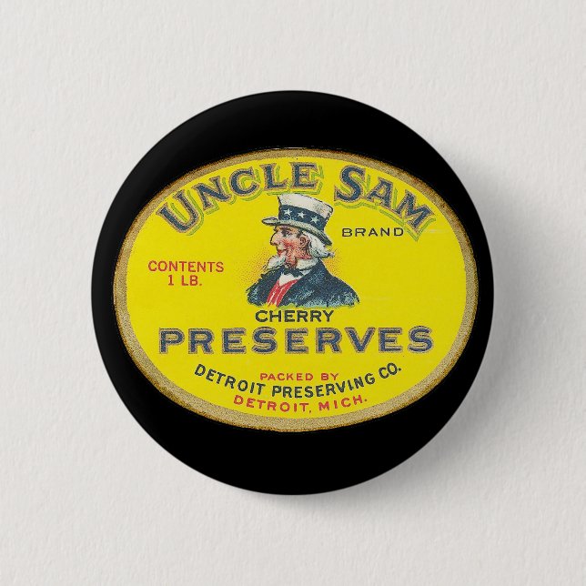 Uncle Sam Cherry Preserves 6 Cm Round Badge (Front)