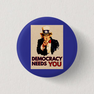 Uncle Sam 'Democracy Needs You' 3 Cm Round Badge