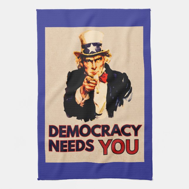 Uncle Sam 'Democracy Needs You'  Tea Towel (Vertical)