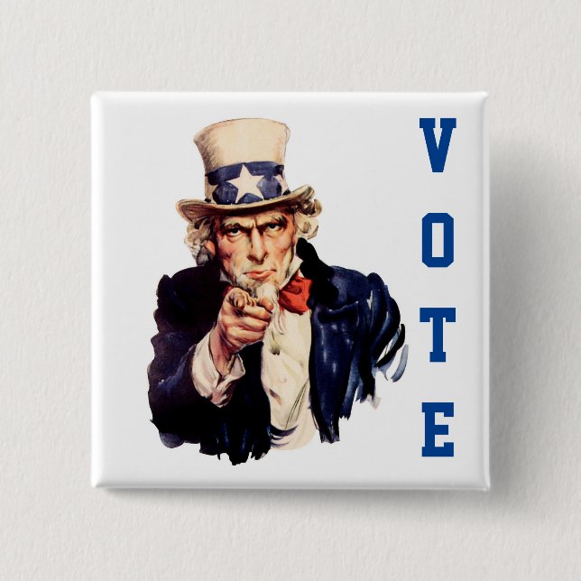 Uncle Sam Democratic Vote 15 Cm Square Badge (Front)